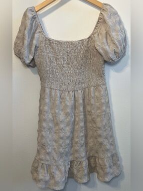 Lily Rose Taupe Smocked Dress with Puff Sleeves